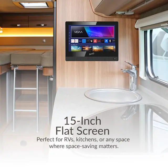 Alt view image 5 of 7 - SC-1520VTV 15.6 inch Smart AC/DC LED TV, Powered by VIDAA, 1080p, WiFi, Built-in Speakers, USB, 3X HDMI ARC, For Kitchen, RV, Boat, Truck, Playroom, Room, Remote, DC Car Cord INCLUDED-Black