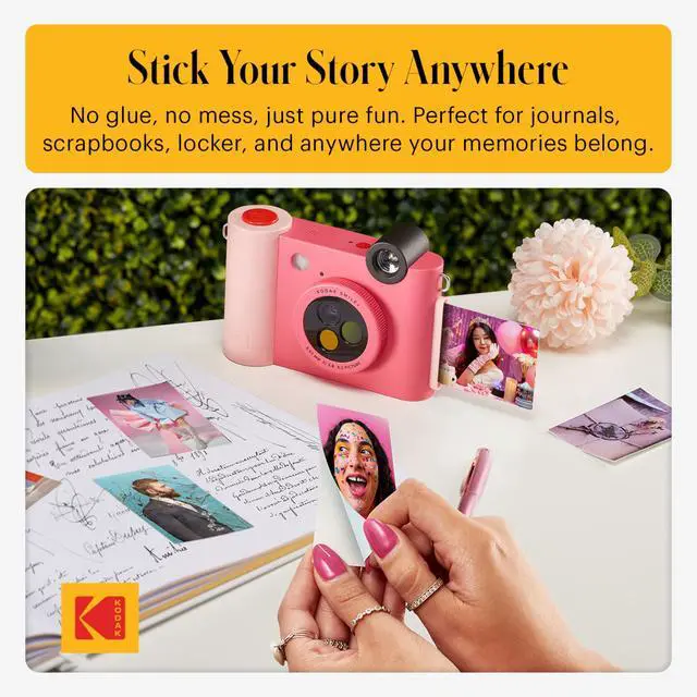 Alt view image 6 of 7 - Smile+ 2-in-1 Digital Instant Print Camera & Printer Gift Bundle + Case + Zink 2x3 Sticky Back Photo Paper 20pk + Album + Sticker Sets + Sticker Frames + Hanging Frames + Markers - Fuchsia