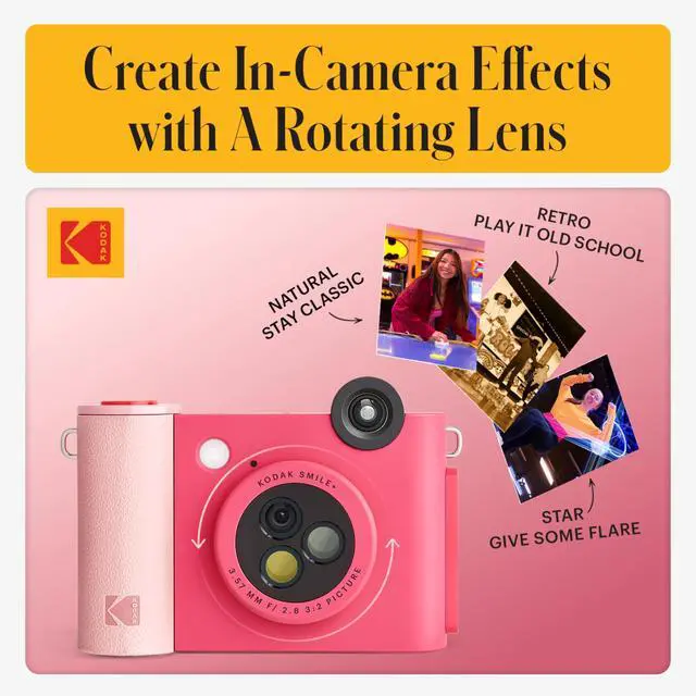 Alt view image 4 of 7 - Smile+ 2-in-1 Digital Instant Print Camera & Printer Gift Bundle + Case + Zink 2x3 Sticky Back Photo Paper 20pk + Album + Sticker Sets + Sticker Frames + Hanging Frames + Markers - Fuchsia
