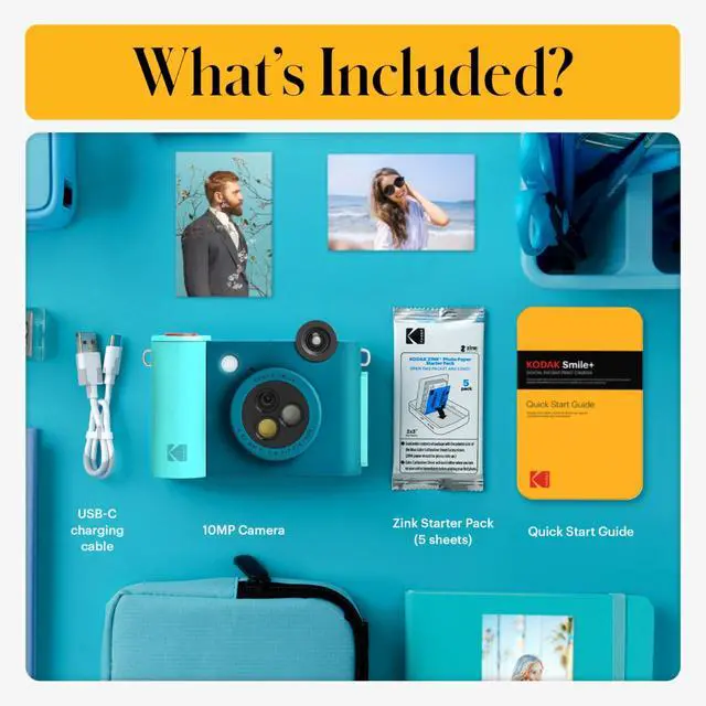 Alt view image 3 of 7 - Smile+ 2-in-1 Digital Instant Print Camera & Photo Printer Gift Bundle + Case + Zink 2x3 Sticky Back Photo Paper 20pk + Album + Sticker Sets + Sticker Frames + Hanging Frames + Markers - Blue