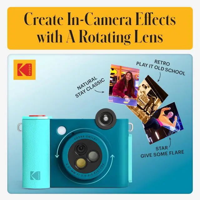Alt view image 5 of 7 - Smile+ 2-in-1 Digital Instant Print Camera & Photo Printer Gift Bundle + Case + Zink 2x3 Sticky Back Photo Paper 20pk + Album + Sticker Sets + Sticker Frames + Hanging Frames + Markers - Blue