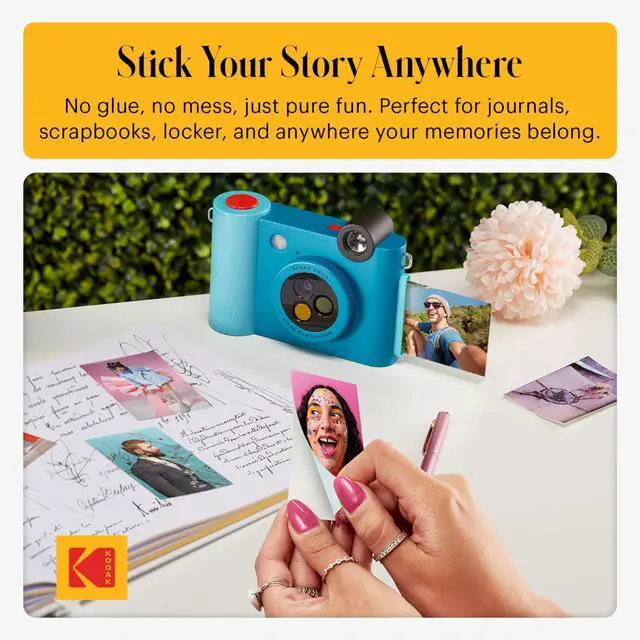 Alt view image 7 of 7 - Smile+ 2-in-1 Digital Instant Print Camera & Photo Printer Gift Bundle + Case + Zink 2x3 Sticky Back Photo Paper 20pk + Album + Sticker Sets + Sticker Frames + Hanging Frames + Markers - Blue