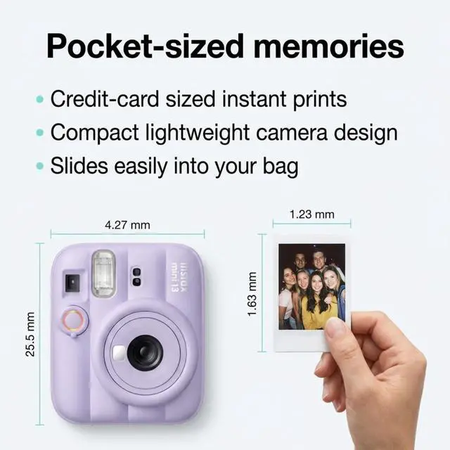 Alt view image 2 of 4 - Instax Mini 13 Purple Instant Camera with 20-Sheet Film Set | Includes Instax Mini 13 camera, 20-sheet film, carrying case, photo album, color filters, and assorted photo frames