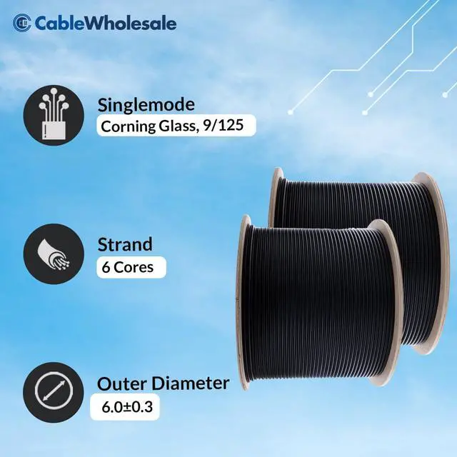 Alt view image 4 of 7 - Singlemode Armored Fiber Optic Cable, 6-Strand, Corning Ultra OS2 9/125, Indoor/Outdoor, Riser Rated, Black, 500 FT