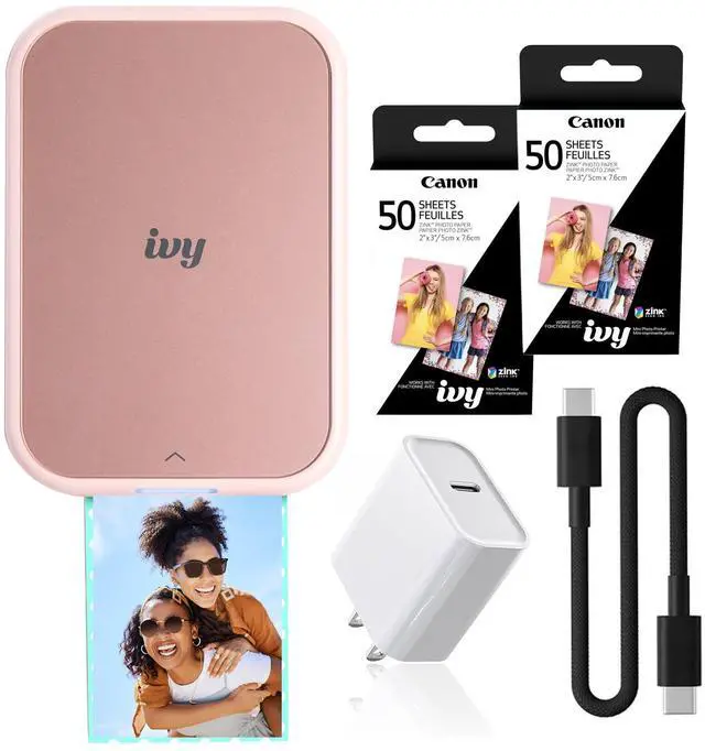 Main image of Ivy 2 Mini Photo Printer Blush Pink Travel Accessory Bundle | For iOS & Android, ZINK 2x3 Sticky-Back Photo Prints, Compact Travel Size | Bluetooth | 50 Sheets + More