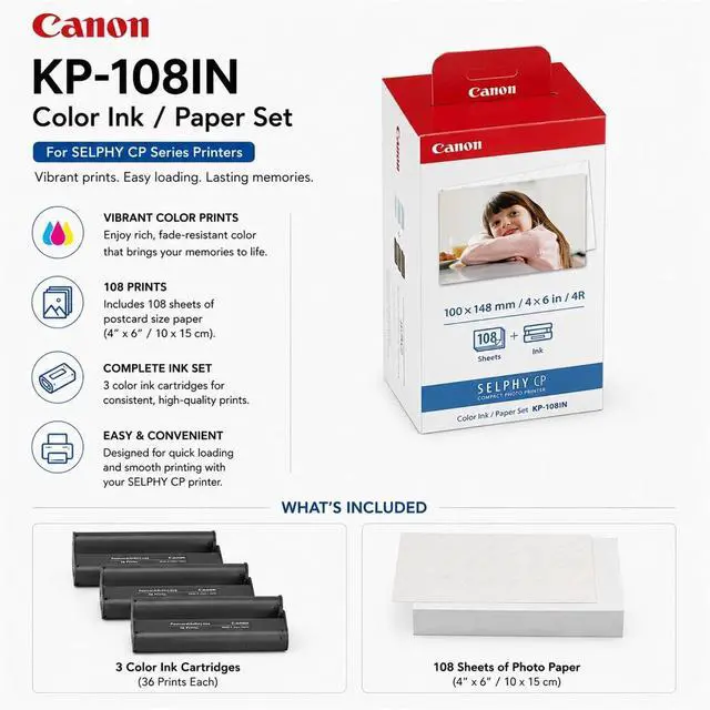 Alt view image 4 of 7 - SELPHY CP1500 Wireless Printer with KP-108IN Ink, Paper & Bag (Black) | Complete Photo Printing Bundle with, Shoulder, Power Adapter, Cassette and AC Cable