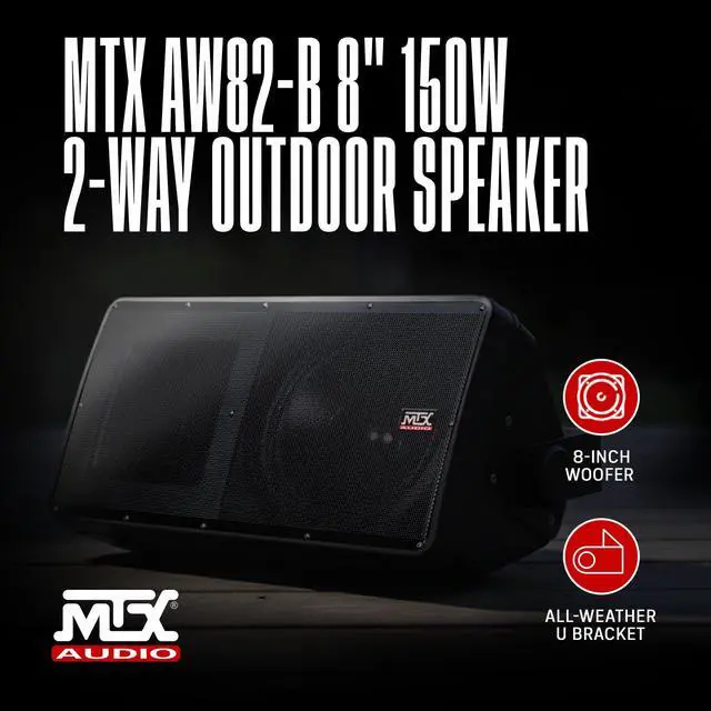 Alt view image 5 of 5 - Audio AW82-B 8 Inch 2-Way All-Weather Outdoor Speaker, 150W RMS Wired Wall Mount Patio and Backyard Audio System, Black