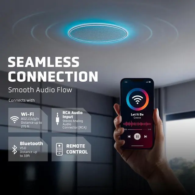 Alt view image 2 of 7 - LionBeam Wi-Fi & Bluetooth Ceiling Speakers 6.5" Flush Mount Ceiling & in Wall Speakers Active Passive Pair 60W Amplifier with Remote Control Speaker for Home Theaters Indoor Outdoor Wall Speaker