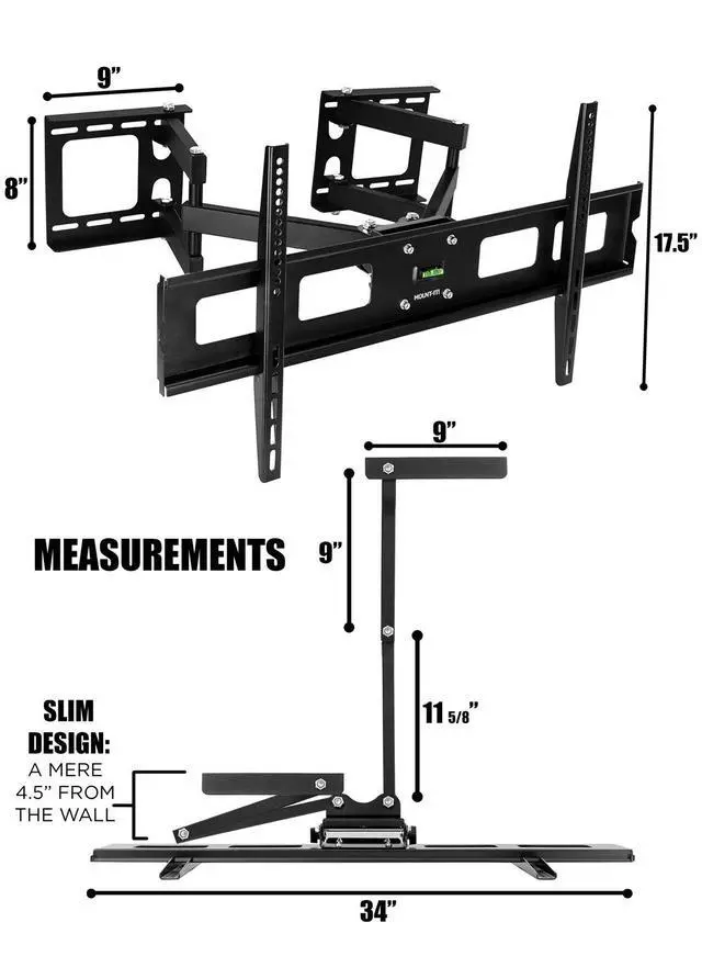 Alt view image 7 of 7 - Corner TV Mount, 37-63", 132 lbs, Black | Premium swivel full motion caddy corner wall bracket for flat panel screens, VESA up to 800x400