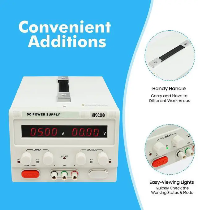 Alt view image 2 of 7 - MP3020D DC Power Supply DC 0-32V DC 0-20A Continuously Variable, Constant Voltageand Constant Current Automatic Conversion, DC Power Supply with 4 Safety Protections (OVP, OCP, OTP and OPP)