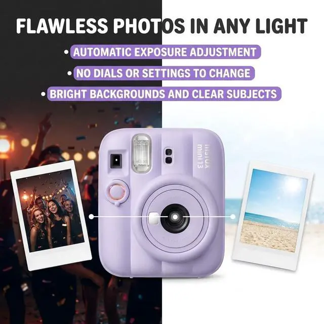 Alt view image 4 of 6 - Instax Mini 13 Dreamy Purple Instant Camera with 20-Sheet Film | Includes Instax Mini 13 Dreamy Purple Camera, 20-Sheet Mini Film & 20 Sticker Frames for creative instant photos