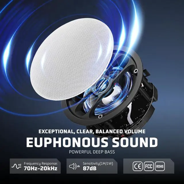 Alt view image 4 of 7 - LionBeam Wi-Fi & Bluetooth Ceiling Speakers 6.5" Flush Mount Ceiling & in Wall Speakers Active Passive Pair 60W Amplifier with Remote Control Speaker for Home Theaters Indoor Outdoor Wall Speaker