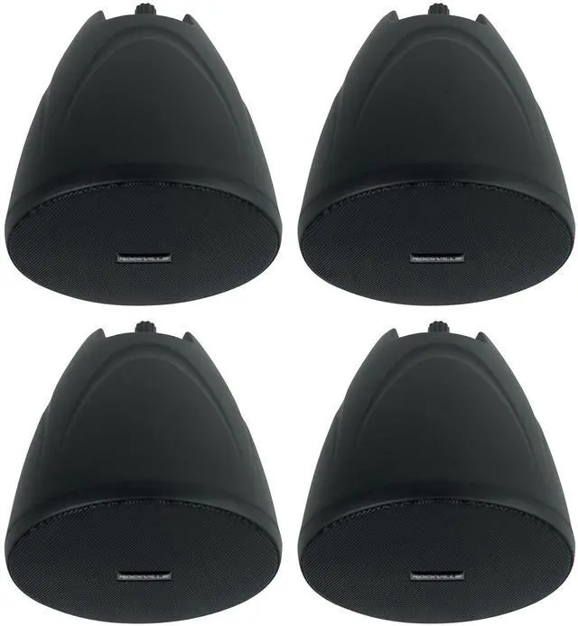 Main image of PEN-40T Black 4" 70V Hanging Pendant Speaker, 4-Pack | 70V/100V Transformer Taps: 40W, 20W, 10W, 5W or 8 Ohm 60W RMS, Euroblock Terminals, Deep Bass, Restaurants