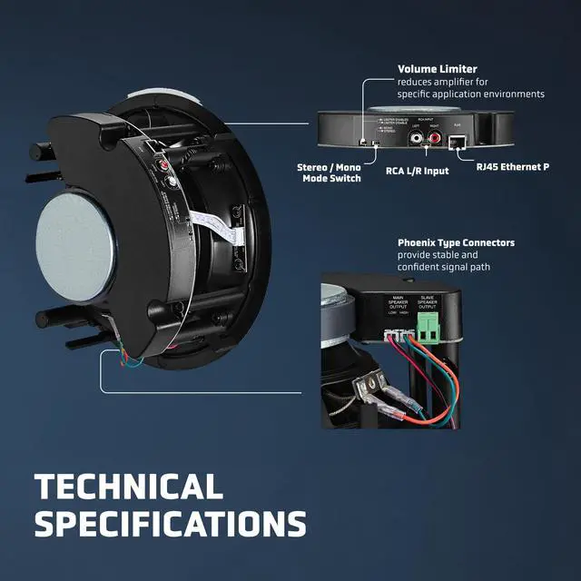 Alt view image 7 of 7 - LionBeam Wi-Fi & Bluetooth Ceiling Speakers 6.5" Flush Mount Ceiling & in Wall Speakers Active Passive Pair 60W Amplifier with Remote Control Speaker for Home Theaters Indoor Outdoor Wall Speaker