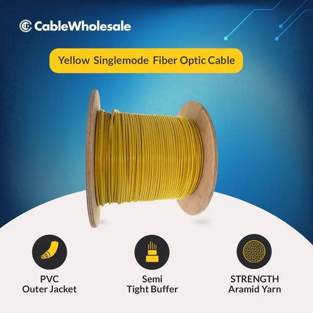 Alt view image 5 of 6 - Bulk Zipcord Fiber Optic Cable, Singlemode, OS2 9/125 Micron, Two Fiber - Duplex Fiber Optic Cable, Yellow, Riser Rated, Spool, 1000 feet
