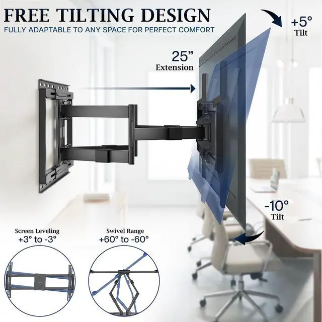 Alt view image 4 of 6 - PRO 43 to 95 inch Large Screen Heavy Duty, Premium TV Wall Mount for LCD LED Flat and Curved Screens, Swivel Mount with Lateral Shift, Max VESA 800x400mm, Holds 176 lbs, Black, PRO-TVWM95A
