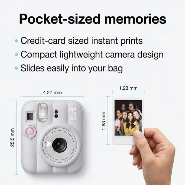 Alt view image 5 of 7 - Instax Mini 13 Clay White Instant Camera with 20-Sheet Film | Includes Instax Mini 13 Clay White Camera, 20-Sheet Mini Film & 20 Sticker Frames for creative instant photos