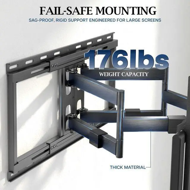 Alt view image 6 of 6 - PRO 43 to 95 inch Large Screen Heavy Duty, Premium TV Wall Mount for LCD LED Flat and Curved Screens, Swivel Mount with Lateral Shift, Max VESA 800x400mm, Holds 176 lbs, Black, PRO-TVWM95A