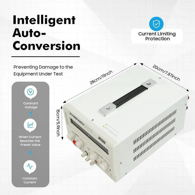 Alt view image 6 of 7 - MP3020D DC Power Supply DC 0-32V DC 0-20A Continuously Variable, Constant Voltageand Constant Current Automatic Conversion, DC Power Supply with 4 Safety Protections (OVP, OCP, OTP and OPP)