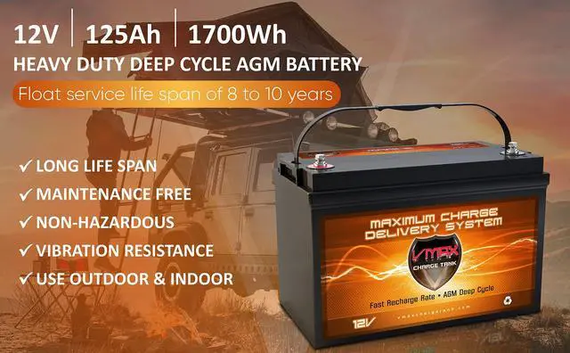 Alt view image 2 of 6 - VMAXSLR125 AGM deep cycle 12V 125AH battery for Use with gas or electric power backup generator or smart charger for off grid power systems