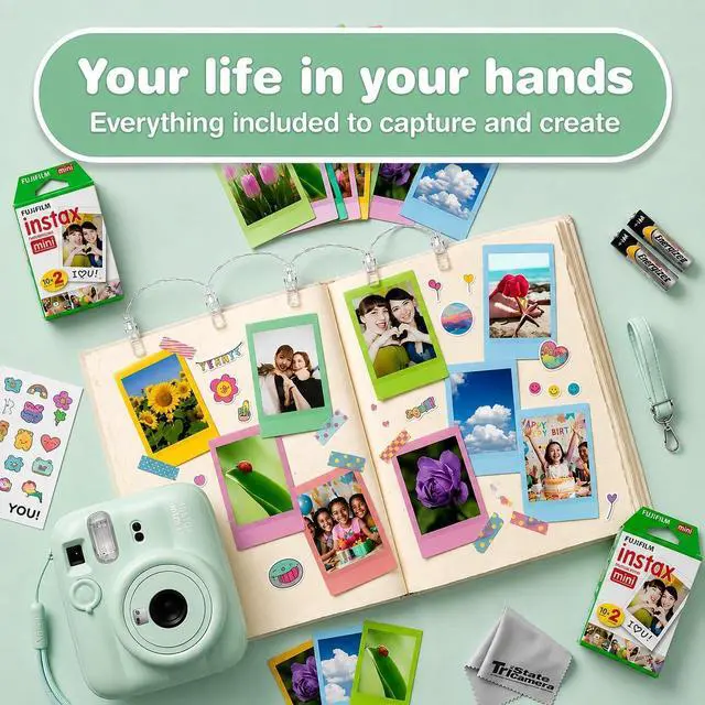 Alt view image 2 of 7 - Instax Mini 13 Lagoon Green Instant Camera with 20-Sheet Film | Includes Instax Mini 13 Lagoon Green Camera, 20-Sheet Mini Film & 20 Sticker Frames for creative instant photos