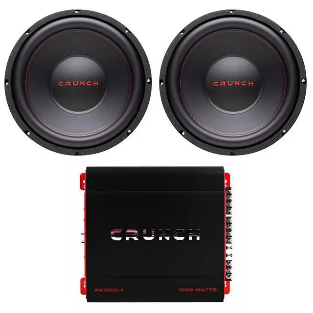 Alt view image 6 of 6 - 12 Inch 800 Watt MAX 4 Ohm Dual Voice Coil Car Subwoofer Speaker (2 Pack) with 4 Channel 1000 Watt Amp A/B Class Car Stereo Power Amplifier