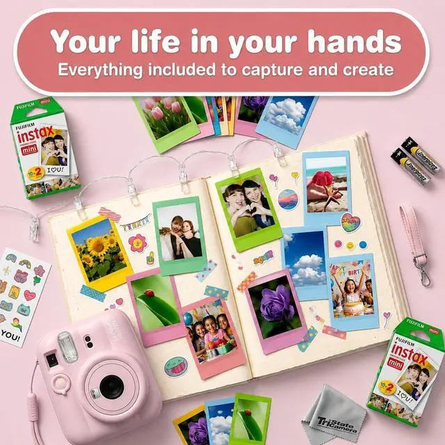 Alt view image 2 of 7 - Instax Mini 13 Candy Pink Instant Camera with 20-Sheet Film | Includes Instax Mini 13 Candy Pink Camera, 20-Sheet Mini Film, and 20 Sticker Frames for creative instant photos