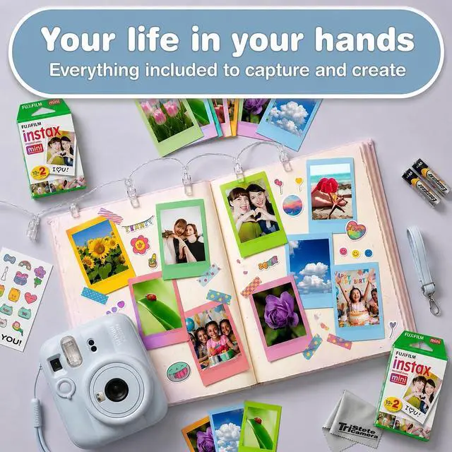 Alt view image 2 of 7 - Instax Mini 13 Frost Blue Instant Camera with 20-Sheet Film | Includes Instax Mini 13 Frost Blue Camera, 20-Sheet Mini Film, and 20 Sticker Frames for creative instant photos
