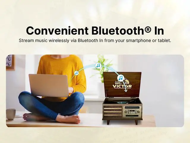 Alt view image 4 of 6 - VWRP-3700 Monroe Retro 8-in-1 Turntable Record Player and Entertainment Center with Bluetooth and Built in Speakers, Walnut