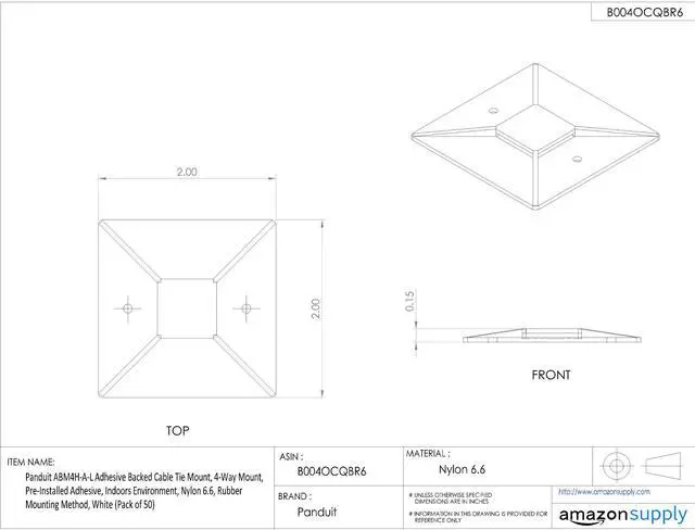Alt view image 4 of 4 - ABM4H-A-L Adhesive Backed Cable Tie Mount, 4-Way Mount, Pre-Installed Adhesive, Indoors Environment, Nylon 6.6, Rubber Mounting Method, White (Pack of 50)