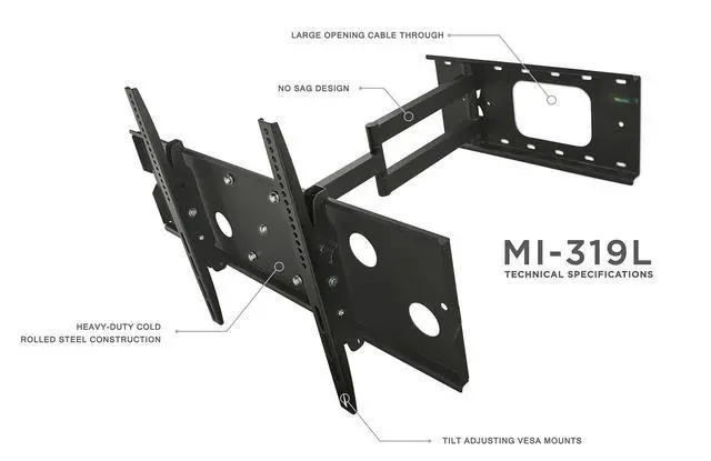 Alt view image 5 of 7 - Long Arm TV Wall Mount, 26" Extension, 220 lbs | Swing-out full motion design for corner installation, fits 43 to 70 inch flat screen TVs