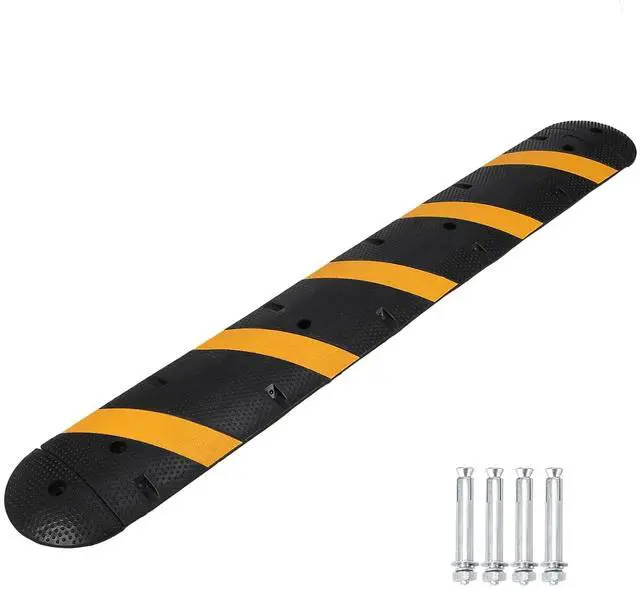 Main image of 6FT Heavy Duty Rubber Speed Bump with 2 Channel Cable Cover - 72" Parking Lot Speed Hump for Garage, Driveway, Warehouse - Includes Installation Parts, Black/Yellow