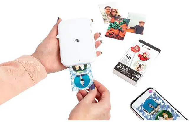 Alt view image 6 of 7 - Ivy 2 Mini Photo Printer Pure White Travel Accessory Bundle | For iOS & Android, ZINK 2x3 Sticky-Back Photo Prints, Compact Travel Size | Bluetooth | 50 Sheets + More