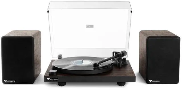 Main image of Turntable System Includes T1 Vinyl Record Player & M1 Bookshelf Monitors, Built-In Bluetooth 5.0 Connectivity, Supports 33-1/3 and 45 RPM Vinyl Record, Wireless Music Streaming (Espresso)
