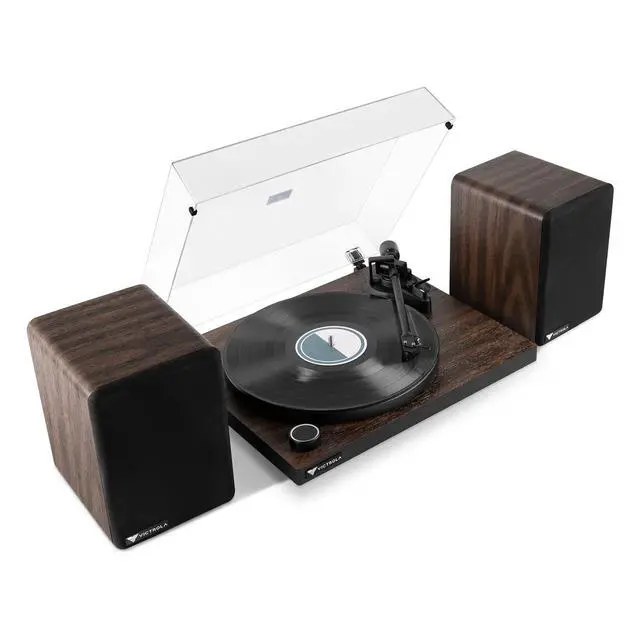 Alt view image 2 of 6 - Turntable System Includes T1 Vinyl Record Player & M1 Bookshelf Monitors, Built-In Bluetooth 5.0 Connectivity, Supports 33-1/3 and 45 RPM Vinyl Record, Wireless Music Streaming (Espresso)