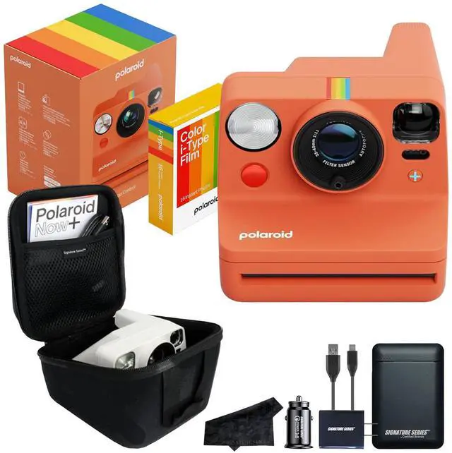 Main image of Polaroid Now+ 3rd Generation Bluetooth i-Type Instant Camera with 16 Color Film Photos, Coral | App Controlled with Signature Series Power Bundle