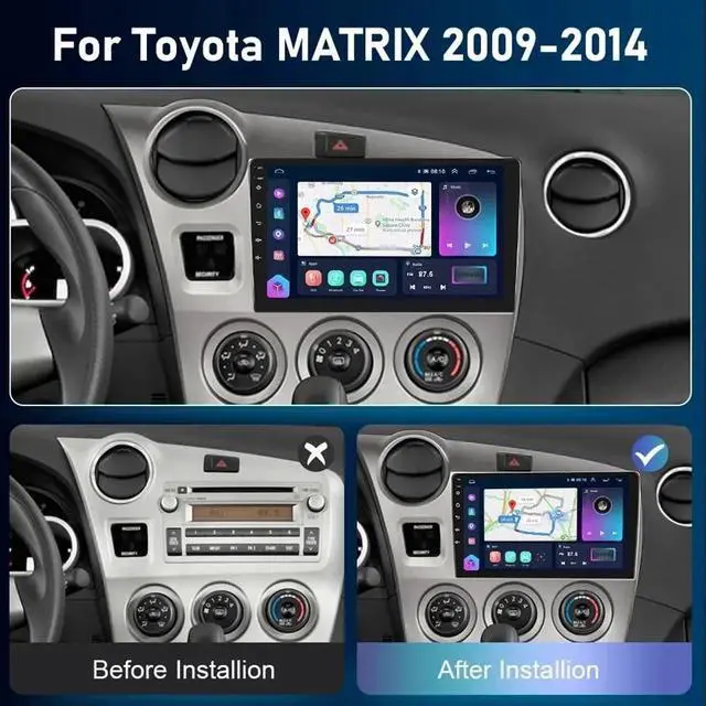 Alt view image 3 of 6 - 4+64G Android 14 Car Stereo Radio for Toyota Matrix 2009-2014 with Wireless Carplay Android Auto 9 inch Double Din Car Audio Receivers GPS Navigation WiFi SWC Bluetooth Backup Camera