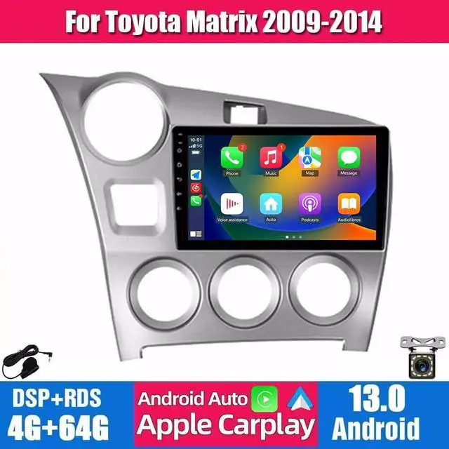 Alt view image 2 of 6 - 4+64G Android 14 Car Stereo Radio for Toyota Matrix 2009-2014 with Wireless Carplay Android Auto 9 inch Double Din Car Audio Receivers GPS Navigation WiFi SWC Bluetooth Backup Camera