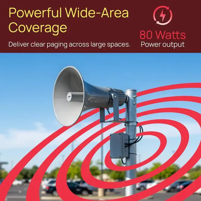 Alt view image 2 of 7 - PA Horn Speaker - 16' 80W Compact Loud Sound Megaphone with 400Hz-5KHz Frequency, 16 Ohm, 100V/70V Transformer, Mounting Bracket, Ideal for Indoor/Outdoor Audio Systems (PHSP16, Gray)