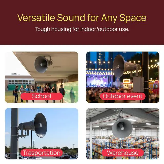 Alt view image 3 of 7 - PA Horn Speaker - 16' 80W Compact Loud Sound Megaphone with 400Hz-5KHz Frequency, 16 Ohm, 100V/70V Transformer, Mounting Bracket, Ideal for Indoor/Outdoor Audio Systems (PHSP16, Gray)