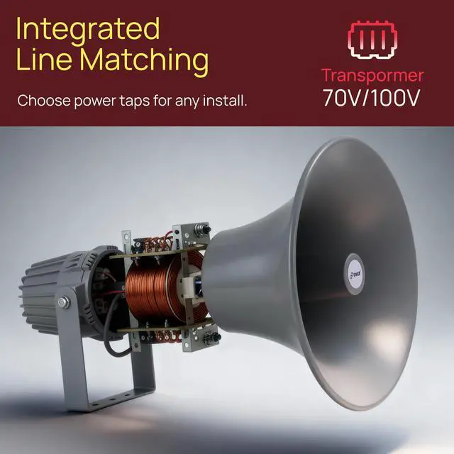 Alt view image 4 of 7 - PA Horn Speaker - 16' 80W Compact Loud Sound Megaphone with 400Hz-5KHz Frequency, 16 Ohm, 100V/70V Transformer, Mounting Bracket, Ideal for Indoor/Outdoor Audio Systems (PHSP16, Gray)