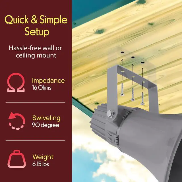 Alt view image 5 of 7 - PA Horn Speaker - 16' 80W Compact Loud Sound Megaphone with 400Hz-5KHz Frequency, 16 Ohm, 100V/70V Transformer, Mounting Bracket, Ideal for Indoor/Outdoor Audio Systems (PHSP16, Gray)