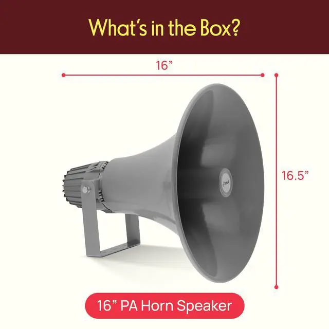 Alt view image 7 of 7 - PA Horn Speaker - 16' 80W Compact Loud Sound Megaphone with 400Hz-5KHz Frequency, 16 Ohm, 100V/70V Transformer, Mounting Bracket, Ideal for Indoor/Outdoor Audio Systems (PHSP16, Gray)