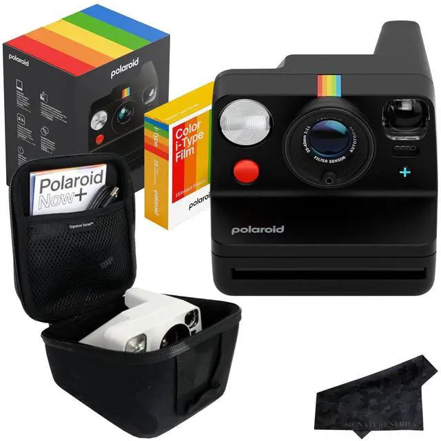 Main image of Polaroid Now+ 3rd Generation Bluetooth i-Type Instant Camera with 16 Color Film Photos, Black | App Controlled with Signature Series Case Bundle