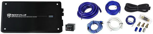 Main image of Krypton M4 Class D Mono 1-Ohm Car Amplifier with RWK01 Wire Kit | 6000W Peak / 1500W RMS, 1-Ohm, Class D MOSFET, Bass Remote with Clip Indicator, RWK01 0 AWG Wire Kit with RCAs, 2-Items