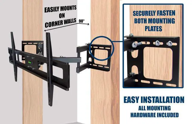 Alt view image 4 of 7 - Corner TV Mount, 37-63", 132 lbs, Black | Premium swivel full motion caddy corner wall bracket for flat panel screens, VESA up to 800x400