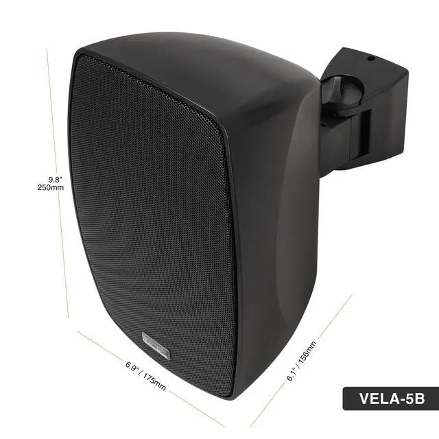 Alt view image 3 of 6 - Pair of 5.25" Outdoor Surface-Mount Speakers (VELA-5B-PAIR) | IP55 Weatherproof Enclosure, Adjustable Bracket, 5.25" Woofer, 70V/100V/8, for Home & Commercial Installations, Black