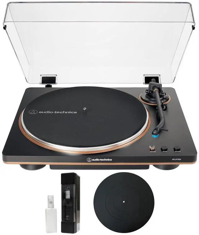 Main image of AT-LP70X-BZ Fully Automatic Belt-Drive Turntable, Black/Bronze Bundle with Deco Gear 12" Silicone Rubber Platter Mat & Deco Essentials Vinyl Record Cleaning Fluid System