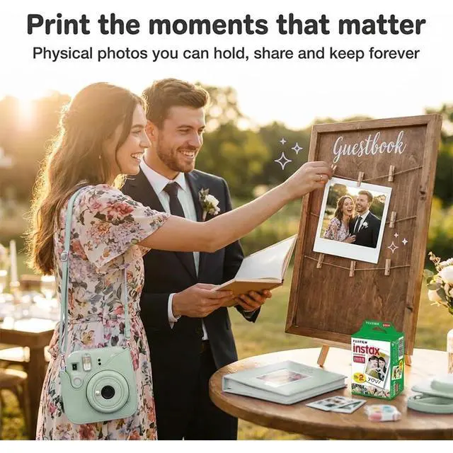 Alt view image 6 of 7 - Instax Mini 13 Green Instant Camera with 20-Sheet Film Set | Includes Instax Mini 13 camera, 20-sheet film, carrying case, photo album, color filters, and assorted photo frames