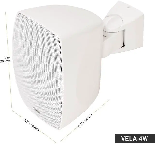 Alt view image 3 of 5 - Pair of 4" Outdoor Surface-Mount Speakers (VELA-4W-PAIR) | IP55 Weatherproof Enclosure, Adjustable Bracket, 4" Woofer, 70V/100V/8, for Home & Commercial Installations, White
